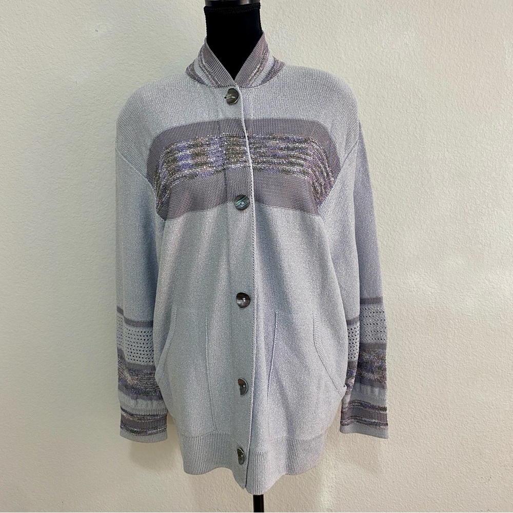 Vintage ALNORAL Wool Blend Knit Cardigan Sweater Blue Gray 1X Art To Wear